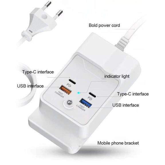 PD 20W Dual USB-C / Type-C + Dual USB 4-Port Fast Charging Hub For Smartphone Tablet USB Plug