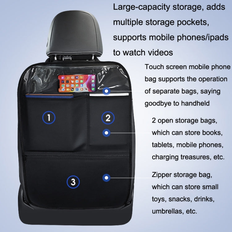 Car Seat Back Children Anti-kick Pad Back Rear Anti-dirty Universal Leather Protection Pad Storage Bag All Inclusive Version (Black)