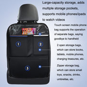 Car Seat Back Children Anti-kick Pad Back Rear Anti-dirty Universal Leather Protection Pad Storage Bag All Inclusive Version (Black)