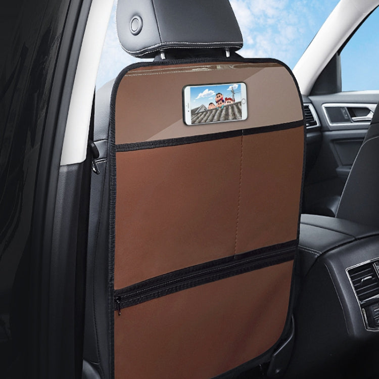 Car Seat Back Children Anti-kick Pad Back Rear Anti-dirty Universal Leather Protection Pad Storage Bag All Inclusive Version (Brown)