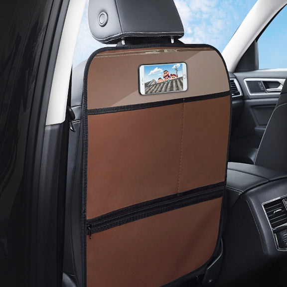 Car Seat Back Children Anti-kick Pad Back Rear Anti-dirty Universal Leather Protection Pad Storage Bag All Inclusive Version (Brown)