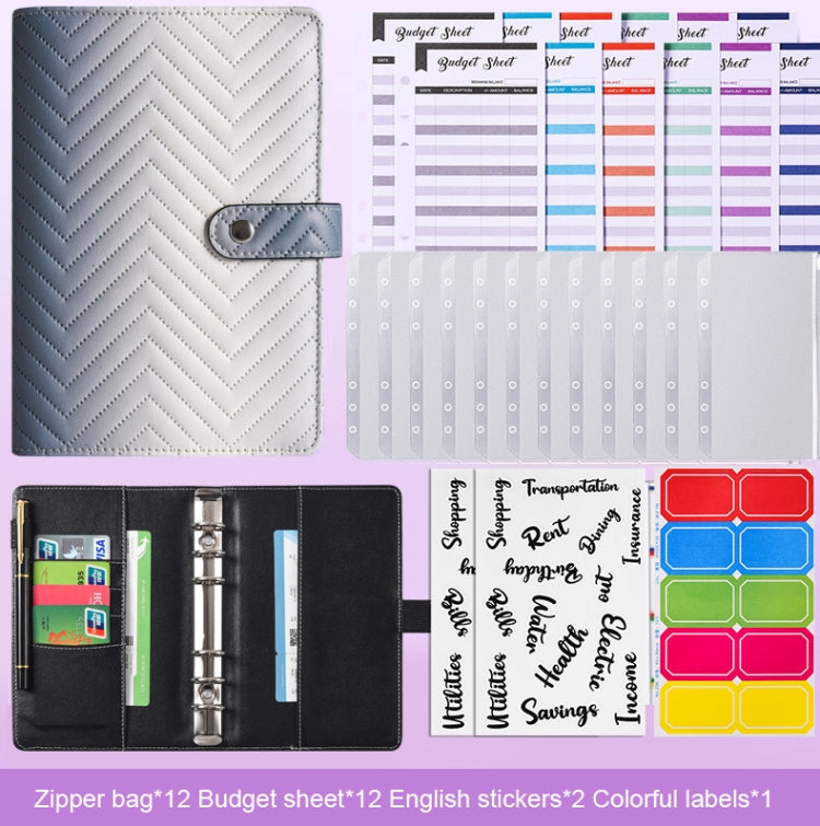 A6 PU Macaron Gradient Color Loose-leaf Notepad Notebook Budget Book(Black)