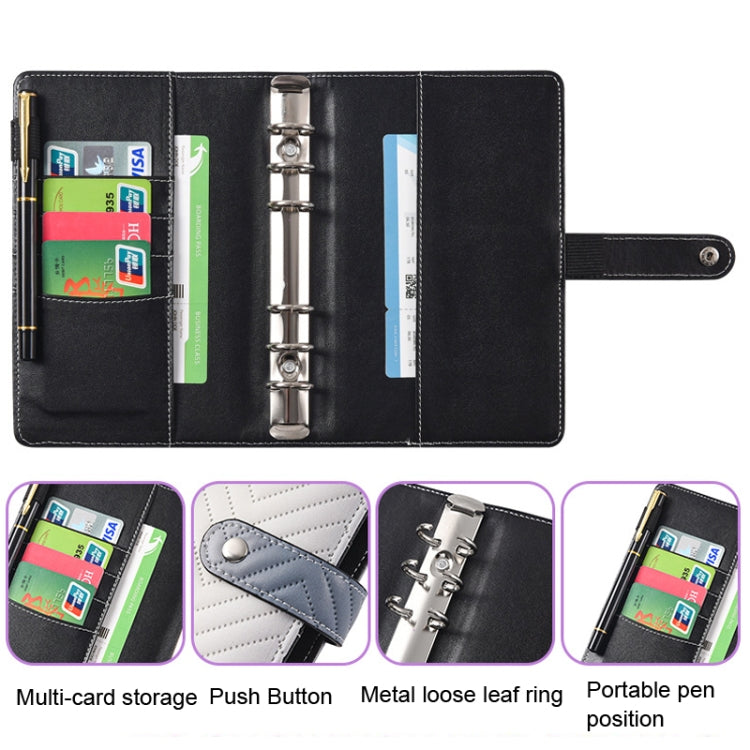 A6 PU Macaron Gradient Color Loose-leaf Notepad Notebook Budget Book(Black)