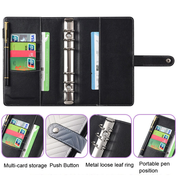 A6 PU Macaron Gradient Color Loose-leaf Notepad Notebook Budget Book(Black)
