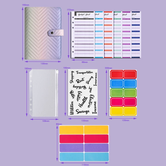 A6 PU Macaron Gradient Color Loose-leaf Notepad Notebook Budget Book(Black)