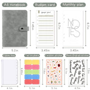 H666 A6 Loose-leaf Binder Cash Budget Handbook Vintage PU Leather Notebook with Window(Light Gray)