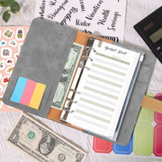 H666 A6 Loose-leaf Binder Cash Budget Handbook Vintage PU Leather Notebook with Window(Light Gray)