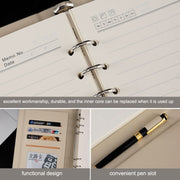6 Hole Three Fold Loose-leaf Case A5 Business Notebook Office Stationery Notepad(Grey)