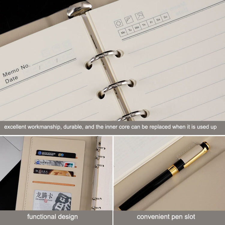 6 Hole Three Fold Loose-leaf Case A5 Business Notebook Office Stationery Notepad(Brown)