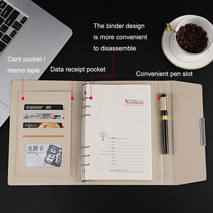 6 Hole Three Fold Loose-leaf Case A5 Business Notebook Office Stationery Notepad(Blue)