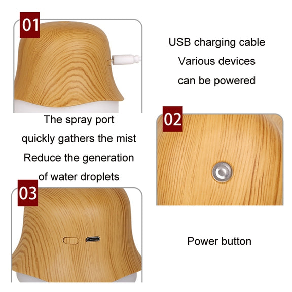 Desktop USB Humidifier Wood Grain Air Aromatherapy Night Light(Light Color)