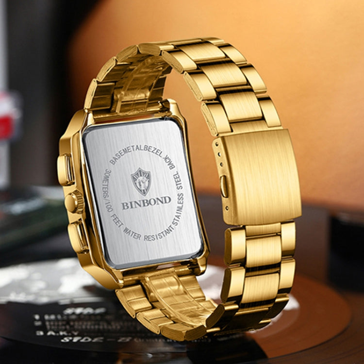 BINBOND B4143 Rectangular Outdoor Men Water-resistant Quartz Watches(Brown Leather-Full Gold)