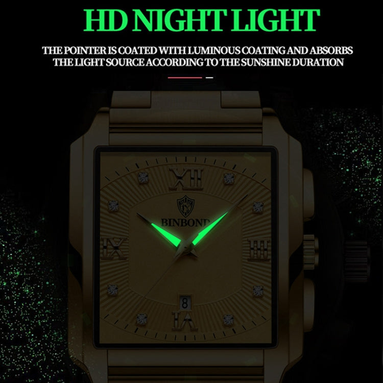 BINBOND B4143 Rectangular Outdoor Men Water-resistant Quartz Watches(Brown Leather-Full Gold)