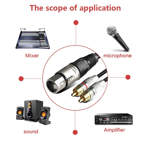 XLR Female To 2RCA Male Plug Stereo Audio Cable, Length: 8m