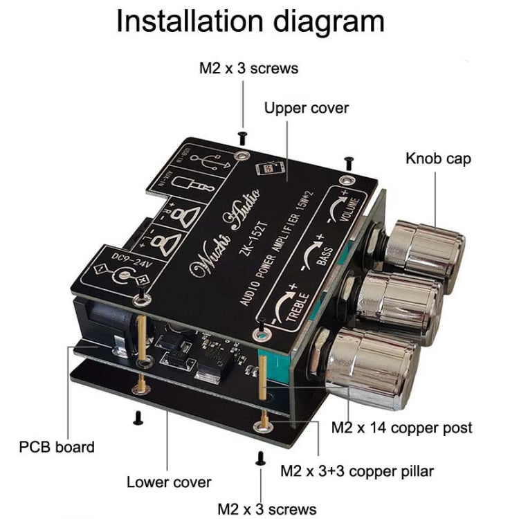 ZK-302 Mini Bluetooth 5.1 Receiving Audio Module With Power Amplifier Digital D Stereo Dual Channel