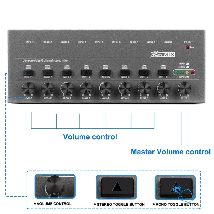 8 Way Mixer With Single Channel Stereo Switching Mini Signal Hybrid Small Audio