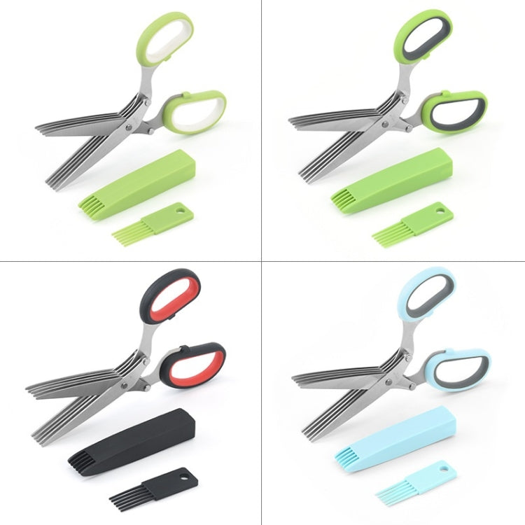 Five-Layer Vegetable Scissors Office Shredding Stainless Steel Scissors(Green Gray)