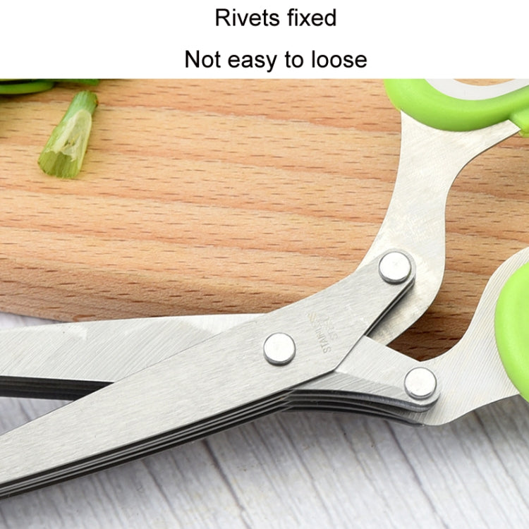 Five-Layer Vegetable Scissors Office Shredding Stainless Steel Scissors(Green Gray)