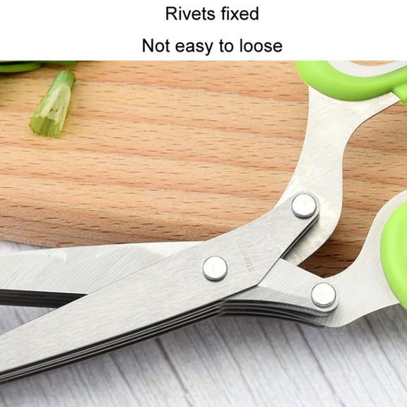 Five-Layer Vegetable Scissors Office Shredding Stainless Steel Scissors(Green Gray)
