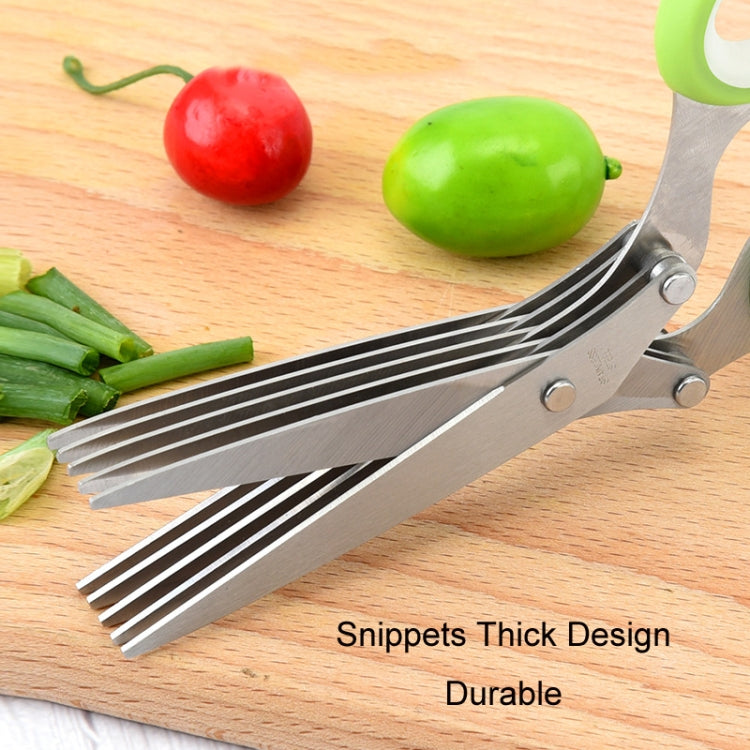Five-Layer Vegetable Scissors Office Shredding Stainless Steel Scissors(Green Gray)