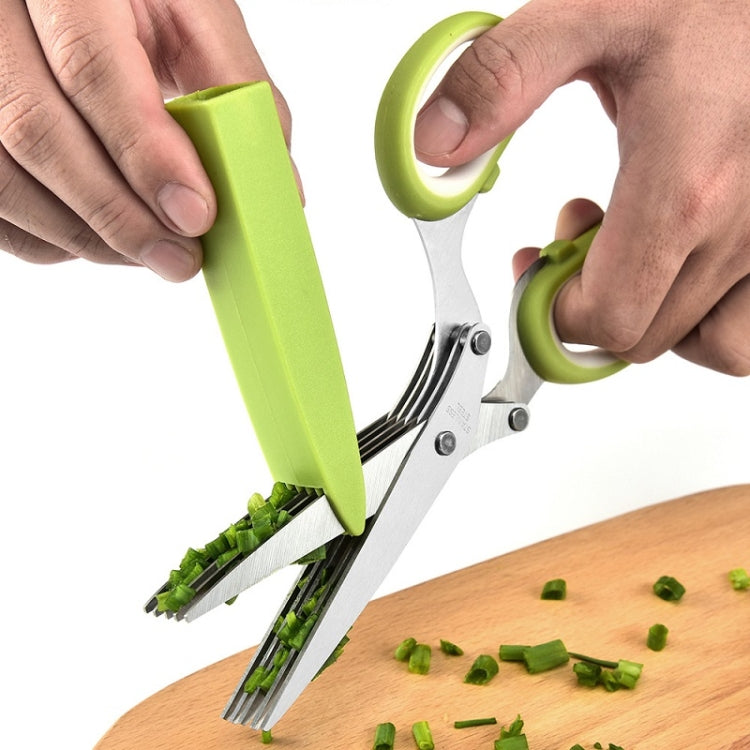 Five-Layer Vegetable Scissors Office Shredding Stainless Steel Scissors(Green Gray)