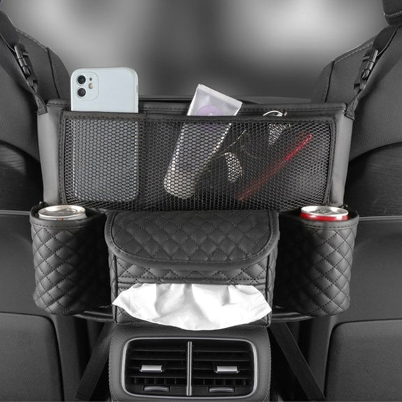 Car Central Control Seat Back Leather Multifunctional Storage Bag(Black)
