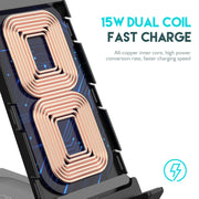 Z252 6-In-1 Wireless Charging Stand Dock With USB-C/Type-C Port & 8 Pin Charge Cable(Grey)