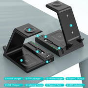 Z252 6-In-1 Wireless Charging Stand Dock With USB-C/Type-C Port & 8 Pin Charge Cable(Grey)
