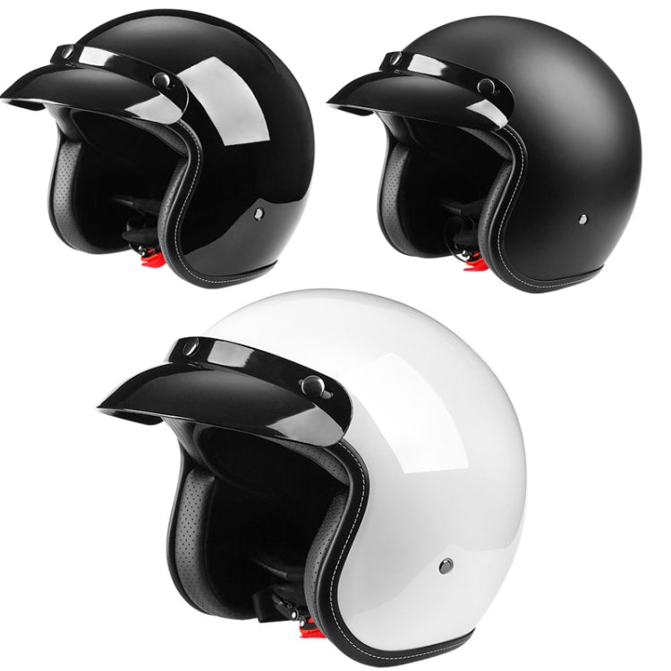 BYB 701 All Seasons Retro Motorcycle Helmet, Size: M(Bright Black)