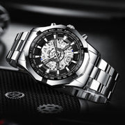 BINBOND S033 Hollowed Mechanical 30m Water-resistant Luminous Quartz Watch, Color: Blue Steel-Blue