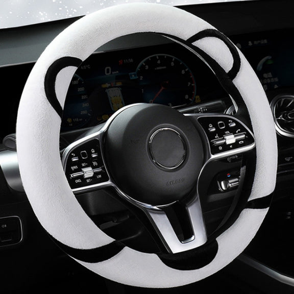 Car Steering Wheel Cartoon Short Fluff Handle Cover, Size: 38cm(Black White Round)