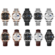 BINBOND B3591 30m Water-resistant Luminous Calendar Men Watch, Color: Black Leather-White-Black
