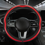 Car Steering Wheel Carbon Fiber Breathable Wear-resistant Leather Case, Size: 38cm(Red Round)