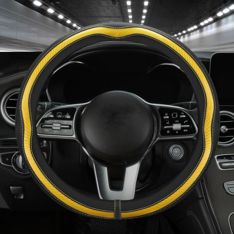 Car Steering Wheel Carbon Fiber Breathable Wear-resistant Leather Case, Size: 38cm(Yellow Round)