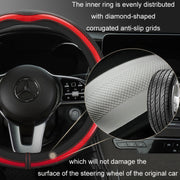 Car Steering Wheel Carbon Fiber Breathable Wear-resistant Leather Case, Size: 38cm(Red Round)