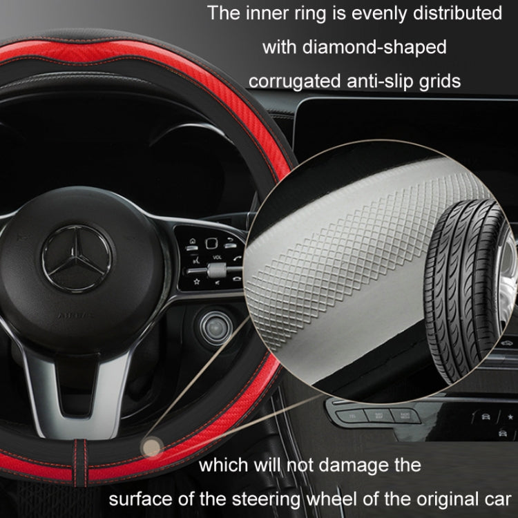 Car Steering Wheel Carbon Fiber Breathable Wear-resistant Leather Case, Size: 38cm(Blue D Shape)