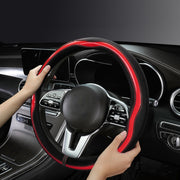 Car Steering Wheel Carbon Fiber Breathable Wear-resistant Leather Case, Size: 38cm(Red Round)