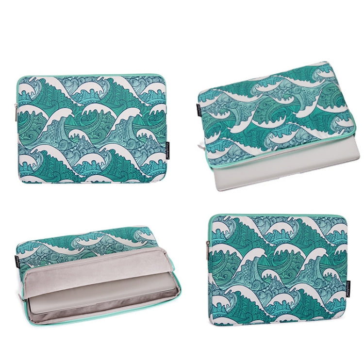 H3-04   11 Inch PU Leather Printing Laptop Liner Bag Tablet Sleeve Bag(Green Wave)