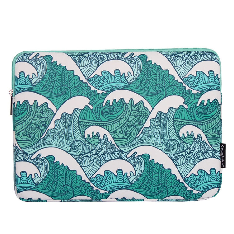 H3-04  15 Inch PU Leather Printing Laptop Liner Bag Tablet Sleeve Bag(Green Wave)
