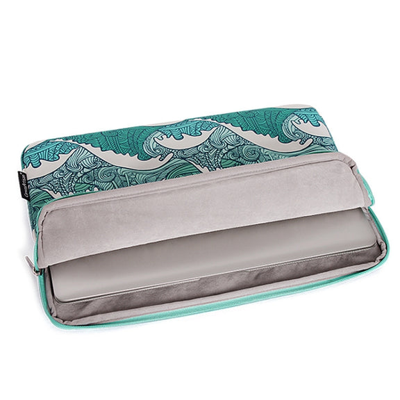 H3-04  15 Inch PU Leather Printing Laptop Liner Bag Tablet Sleeve Bag(Green Wave)