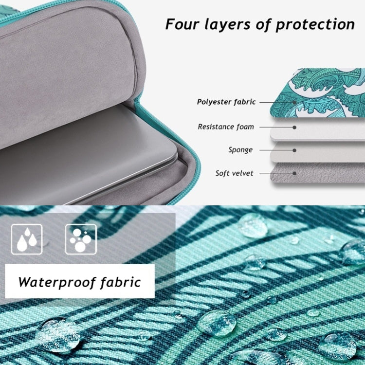 H3-04  15 Inch PU Leather Printing Laptop Liner Bag Tablet Sleeve Bag(Green Wave)