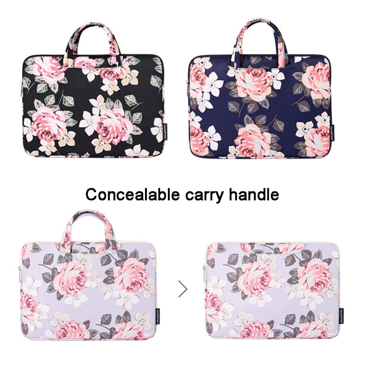 H40-B01 White Rose Pattern Laptop Case Bag Computer Liner Bag With Handle, Size: 14 Inch(Grey)