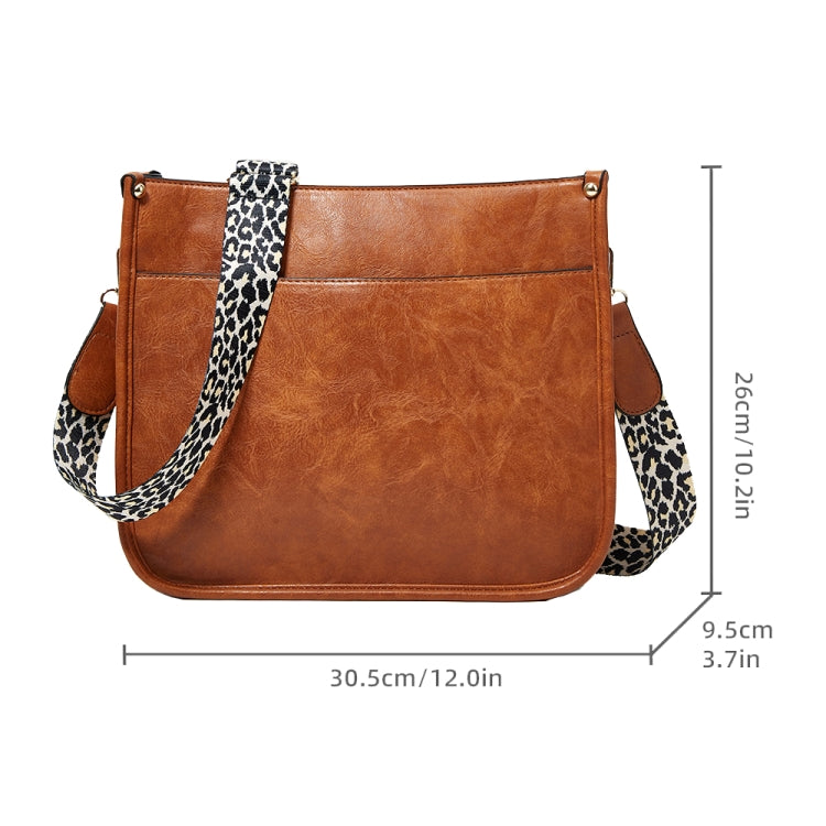 013 Leopard Strap PU Leather Single-shoulder Water-resistant Crossbody Tote Bag(Brown)