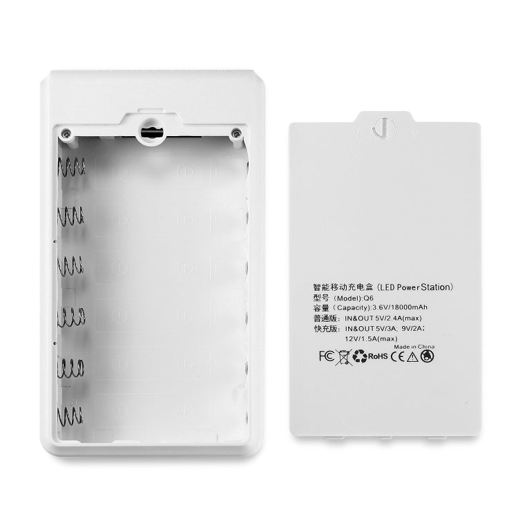 Q6 Removable 6 Sections 18650 Battery Box Charger Case, Style: Flash/Fast Charge(White)