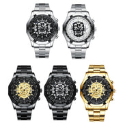 BINBOND S034 30M Water-resistant Quartz Watch Skull Skeleton Luminous Watch(White Steel Black)