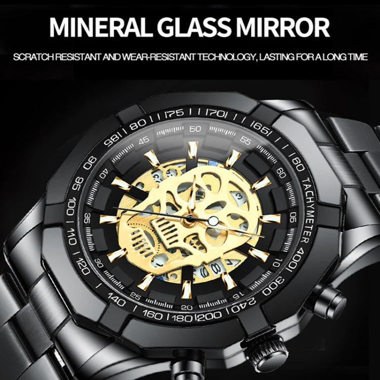 BINBOND S034 30M Water-resistant Quartz Watch Skull Skeleton Luminous Watch(Black Steel Black Gold Nail)