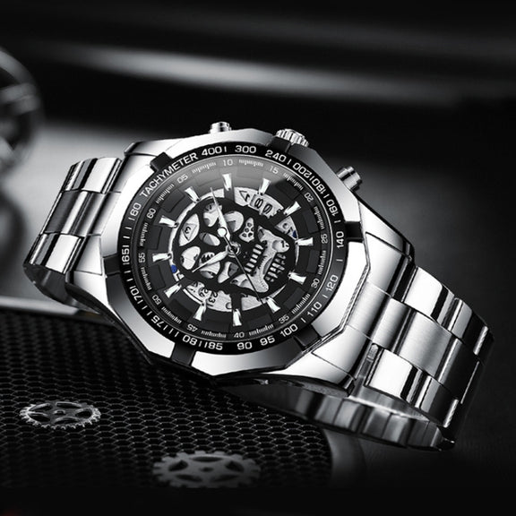 BINBOND S034 30M Water-resistant Quartz Watch Skull Skeleton Luminous Watch(White Steel White)
