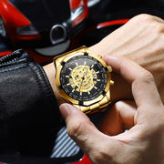 BINBOND S034 30M Water-resistant Quartz Watch Skull Skeleton Luminous Watch(Black Steel Black Gold Nail)