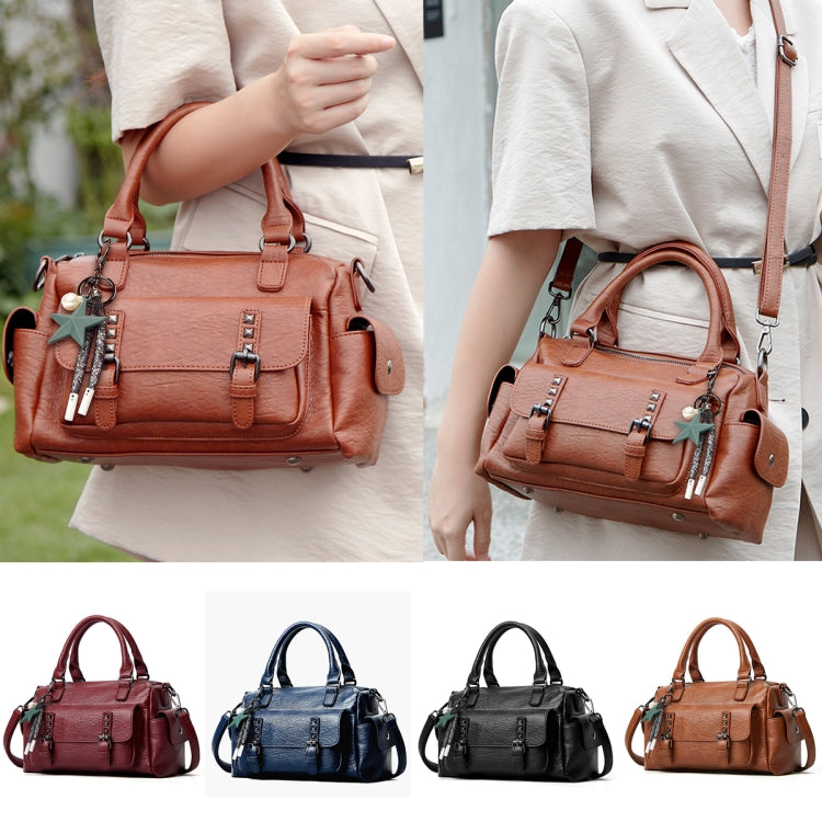 048 Pebbled Leather Multi-compartment Handbag Large Capacity Crossbody Shoulder Bag(Black)