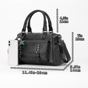 048 Pebbled Leather Multi-compartment Handbag Large Capacity Crossbody Shoulder Bag(Black)